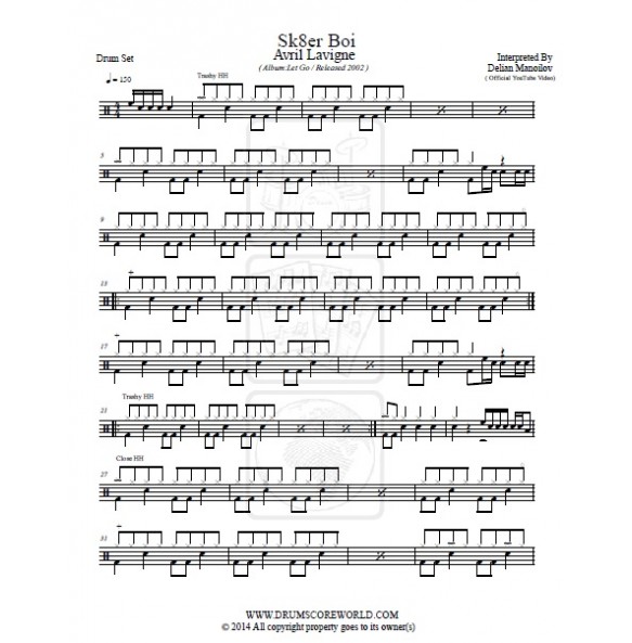 Avril Lavigne Sk8er Boi Drum Score Drum Sheet Drum Note Drum Transcription Score De Tambour Partitions De Batteries Schlagzeug Score Punteggio Di Batteria Puntaje De Bateria Pontuacao Do Tambor ドラムスコア 鼓得分 북 점수