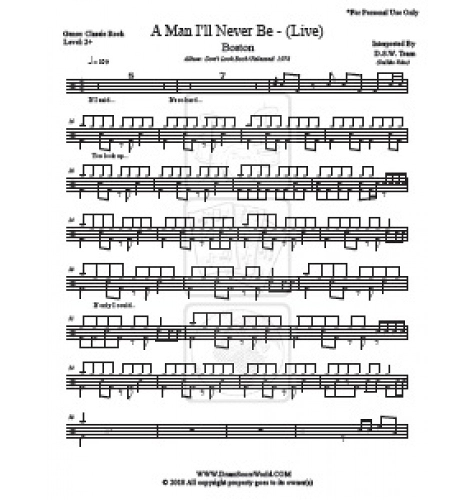 Boston - A Man I'll Never Be - Drum Score - Drum Sheet - Drum Note ...