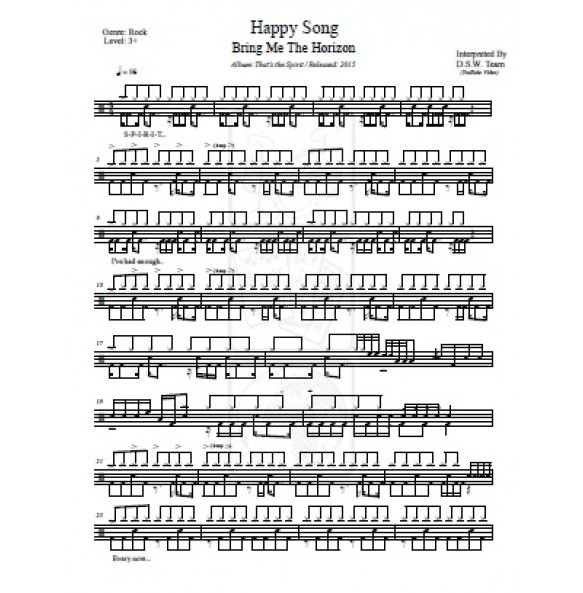 Bring Me The Horizon - Happy Song - Drum Score - Drum Sheet - Drum Note ...