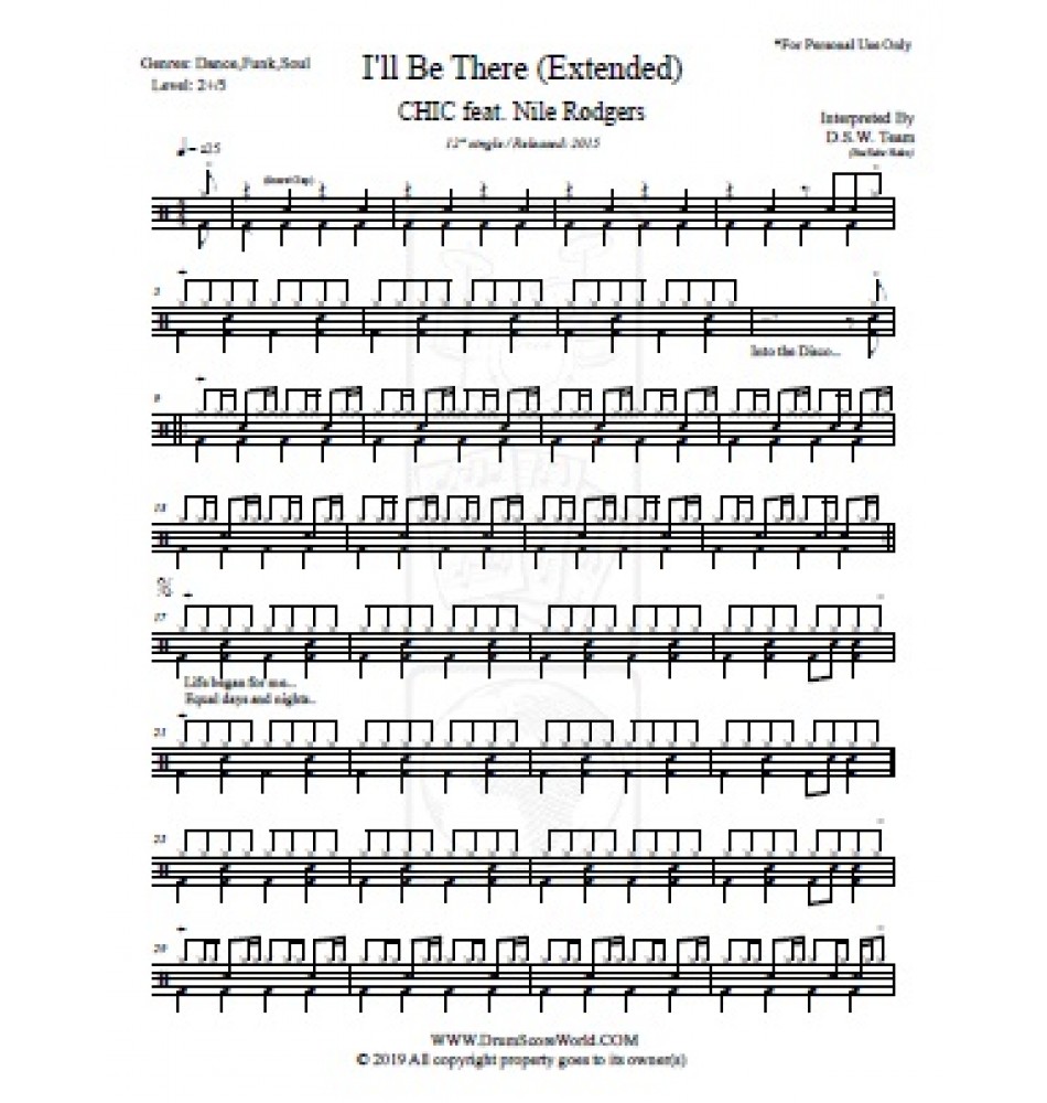 CHIC - I'll Be There,Drum Score, Drum Sheet,Drum Note,Drum ...