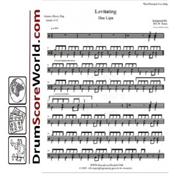 Dua Lipa - Levitating - Drum Sheet - Drum Score
