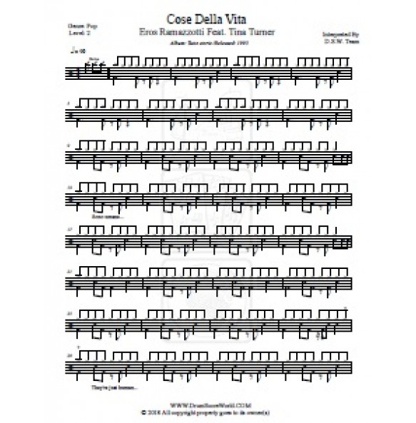 Eros Ramazzotti - Cose Della Vita - Drum Score - Drum Sheet - Drum Note - Drum Transcription ...