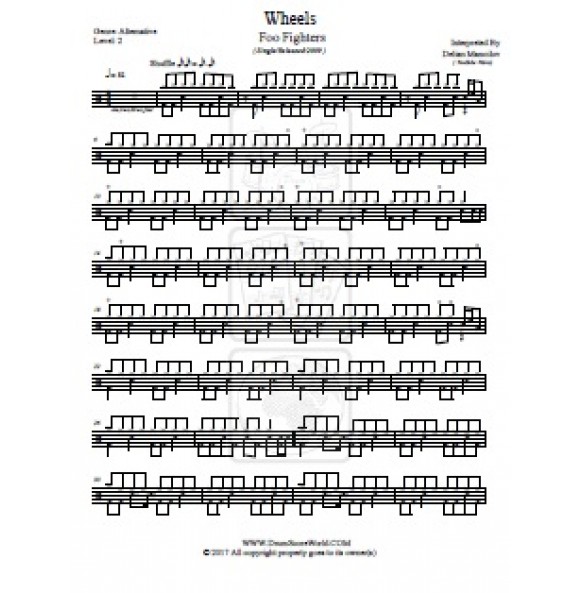 Foo Fighters - Wheels - Drum Sheet - Drum Score - Drum Note - Drum ...