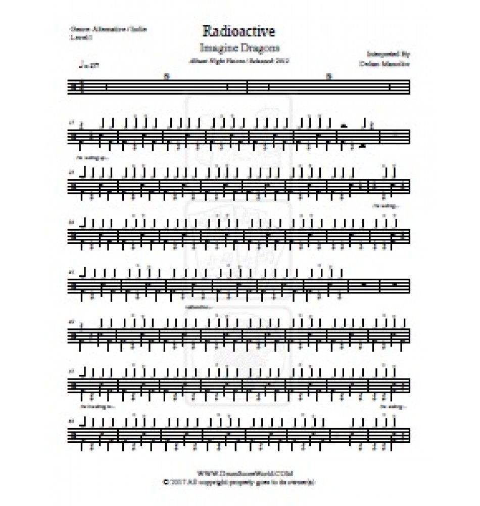 Imagine Dragons Radioactive Drum Score Drum Sheet Drum Note Drum Transcription Score De Tambour Partitions De Batteries Schlagzeug Score Punteggio Di Batteria Puntaje De Bateria Pontuacao Do Tambor 드럼악보 위잉위잉 ドラムスコア 鼓得分 북 점수