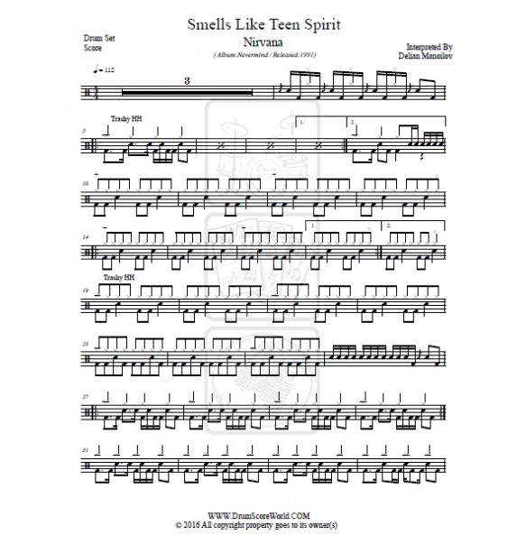 Nirvana - Smells Like Teen Spirit - Drum Sheet - Drum Score - Drum Note ...