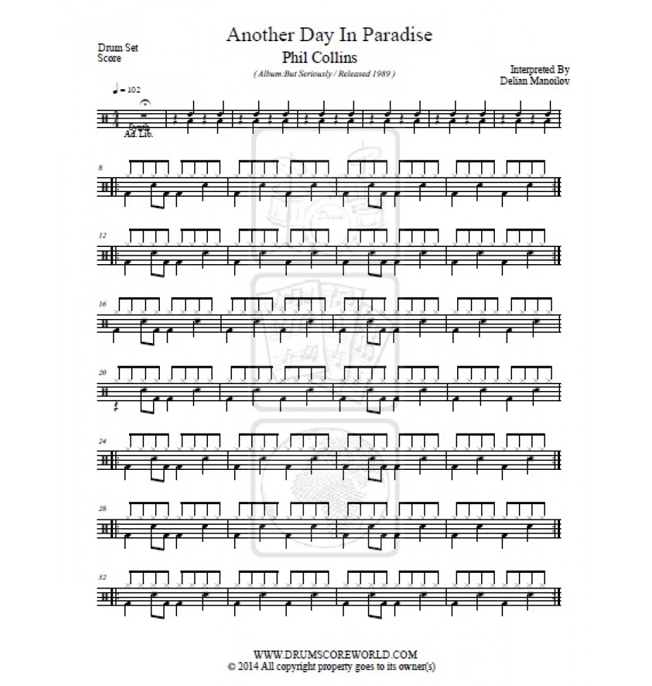 Phil Collins - Another Day In Paradise - Sheet Music For Alto