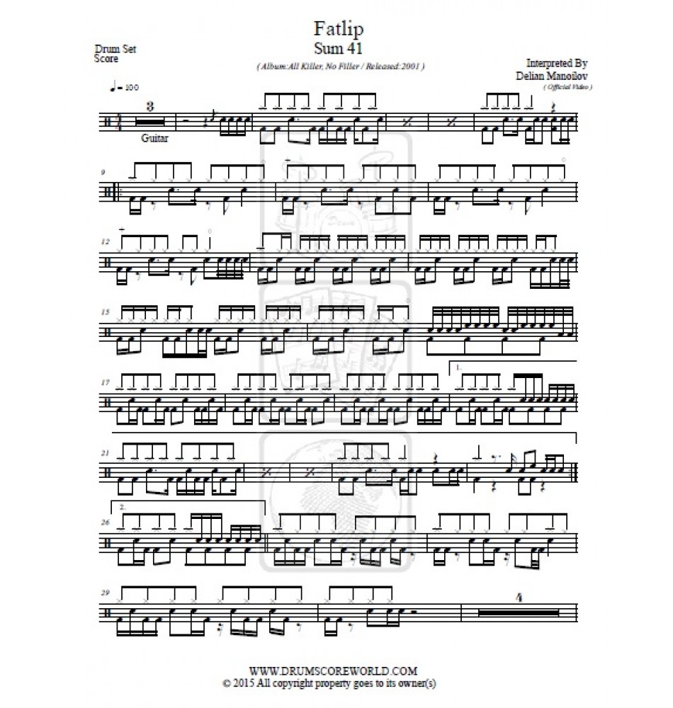 Sum 41 - Fatlip - Drum Score, Drum Sheet, Drum Note, Drum Transcription ...