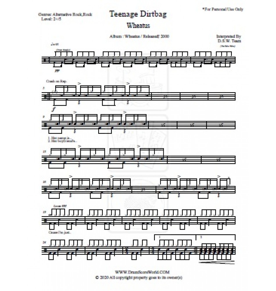 teenage dirtbag tabs